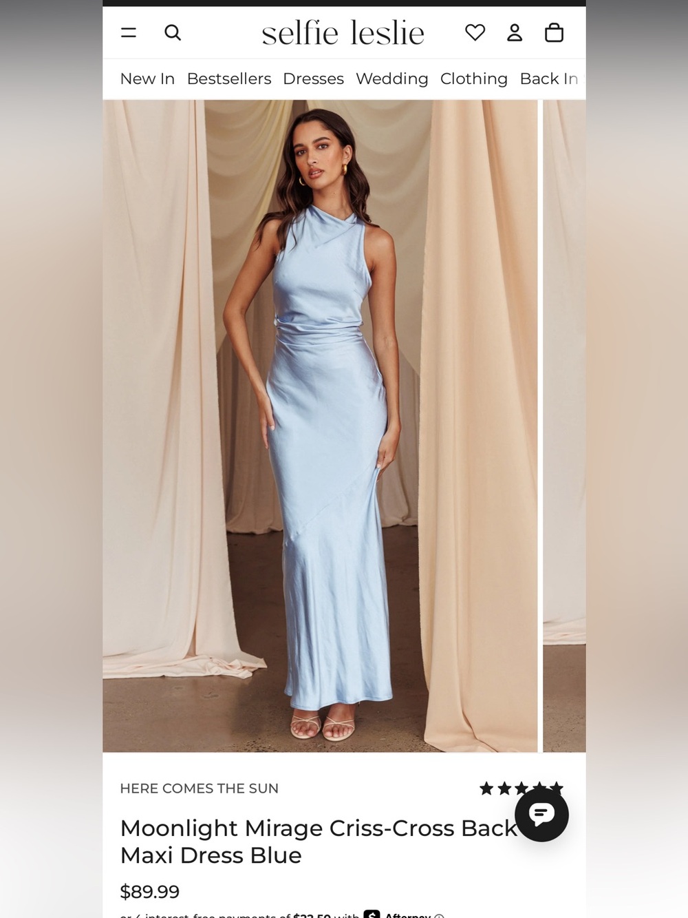 NWT Selfie Leslie Satin Maxi Dress in Light Blue